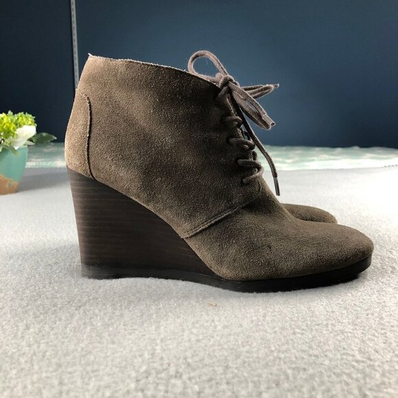 Franco Sarto Womens Sz7 Taupe Beige Suede Lace Up Wedge Ankle Boots, Weston - Picture 4 of 12